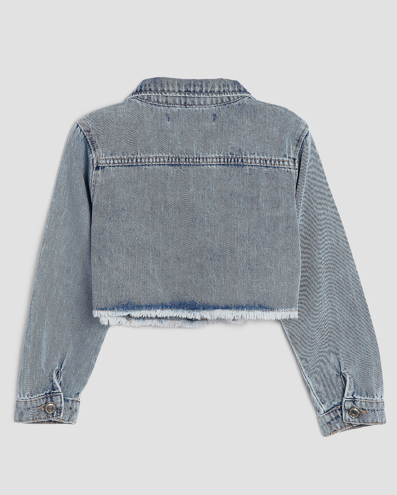Jaqueta jeans cropped infantil trucker floral 4-10A denim claro | Pool Kids