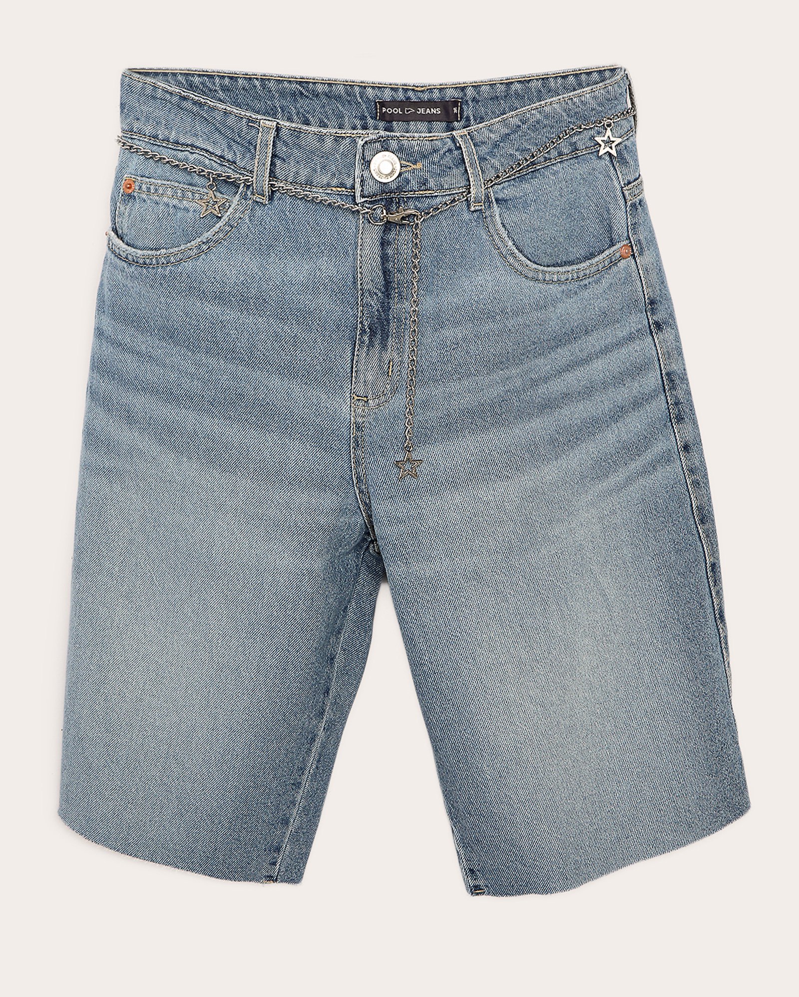 Bermuda jeans juvenil reto com cinto corrente de estrela denim médio | Pool