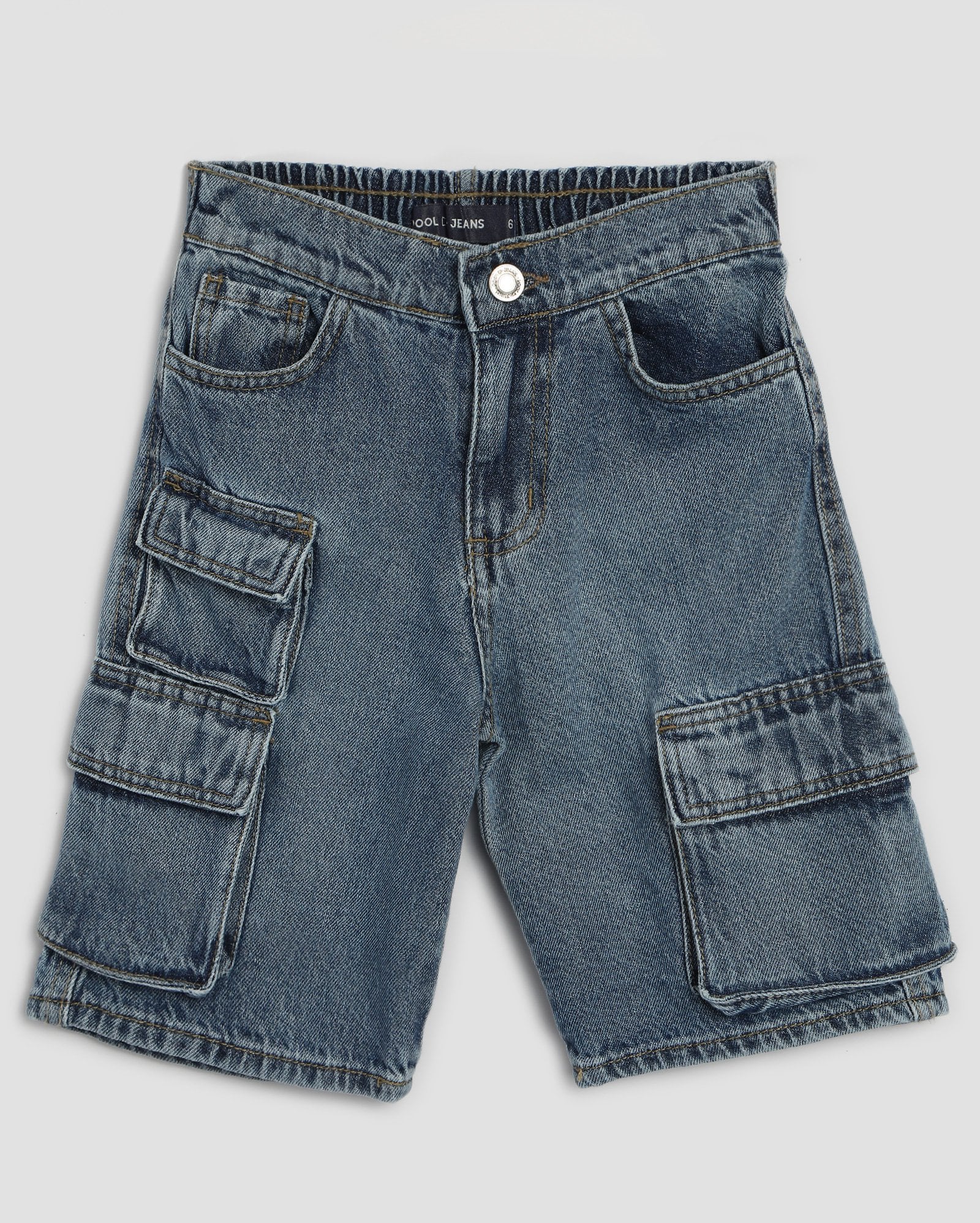 Bermuda jeans infantil skater multi bolsos cargo 4-10A denim médio