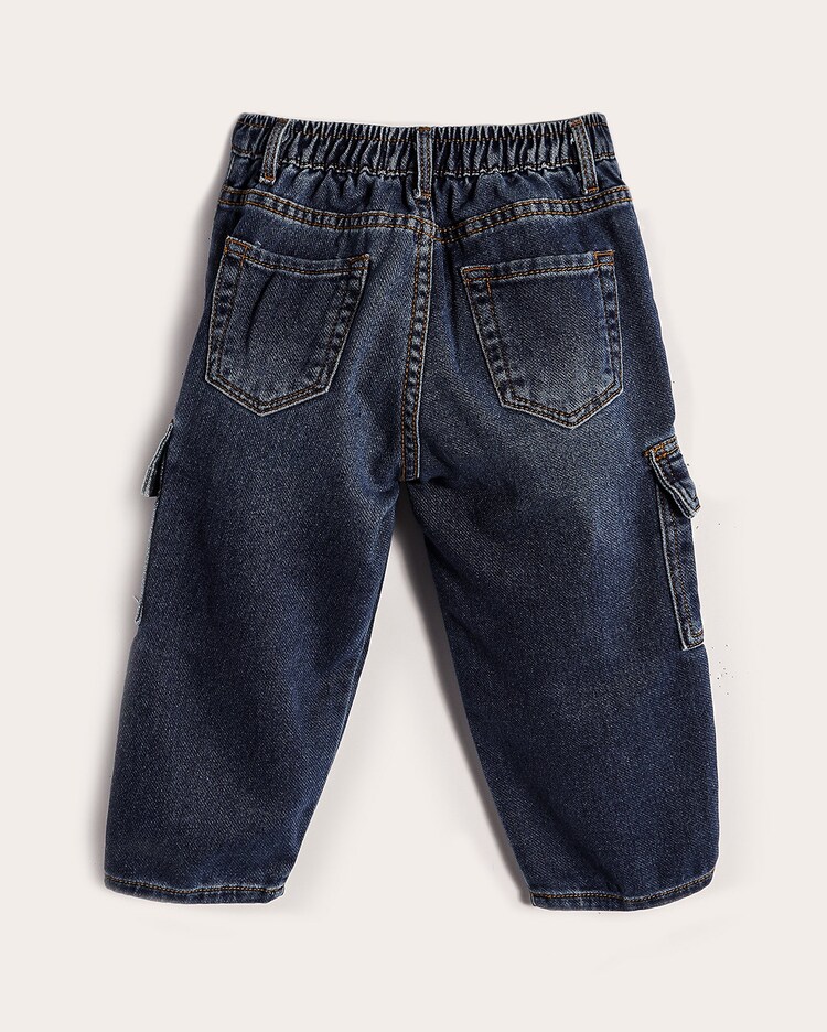 Riachuelo Calça jeans infantil baggy com bolsos cargo 1-4A denim