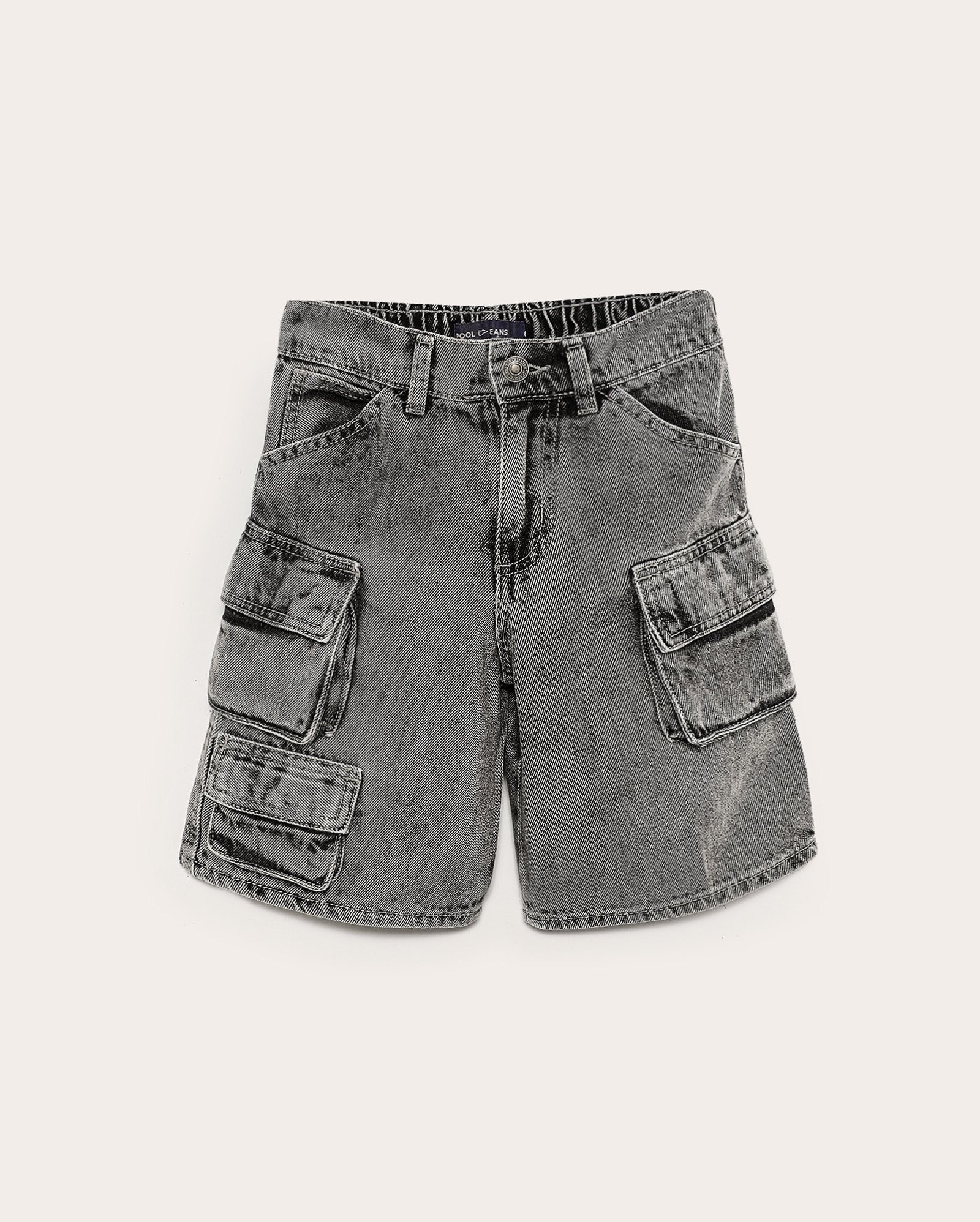 Bermuda black jeans infantil bolsos cargo estonada 4-10A cinza | Pool Kids