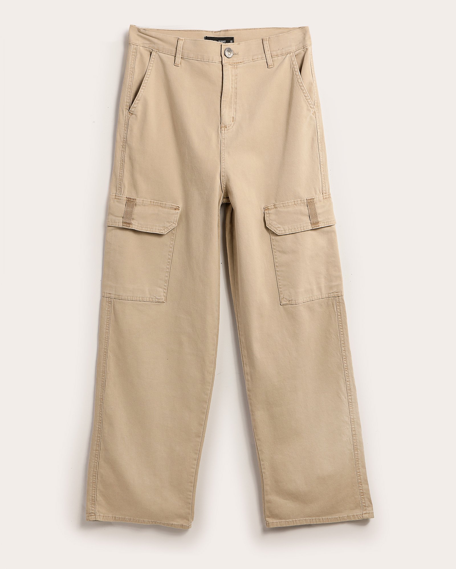 Calça sarja juvenil loose bolsos cargo bege | Pool