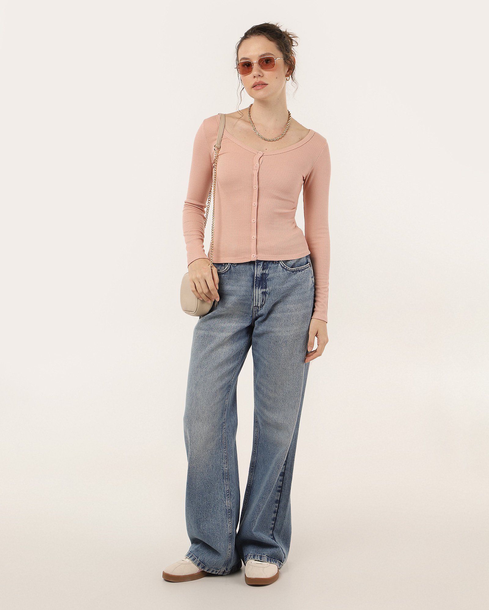 Cardigan feminino ajustado texturizado rosa | Pool