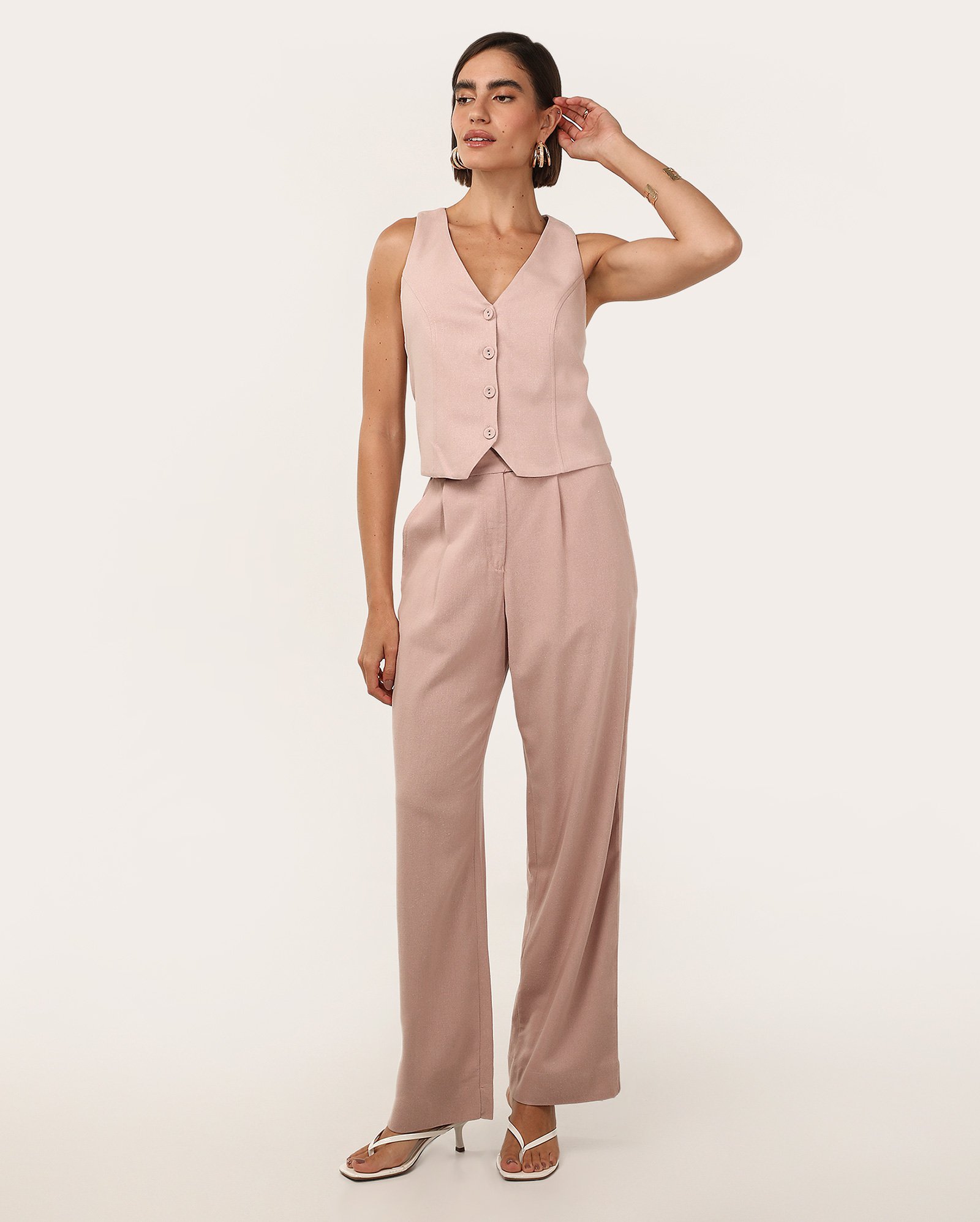 Calça feminina alfaiatada em viscolinho rosa | AK by Riachuelo