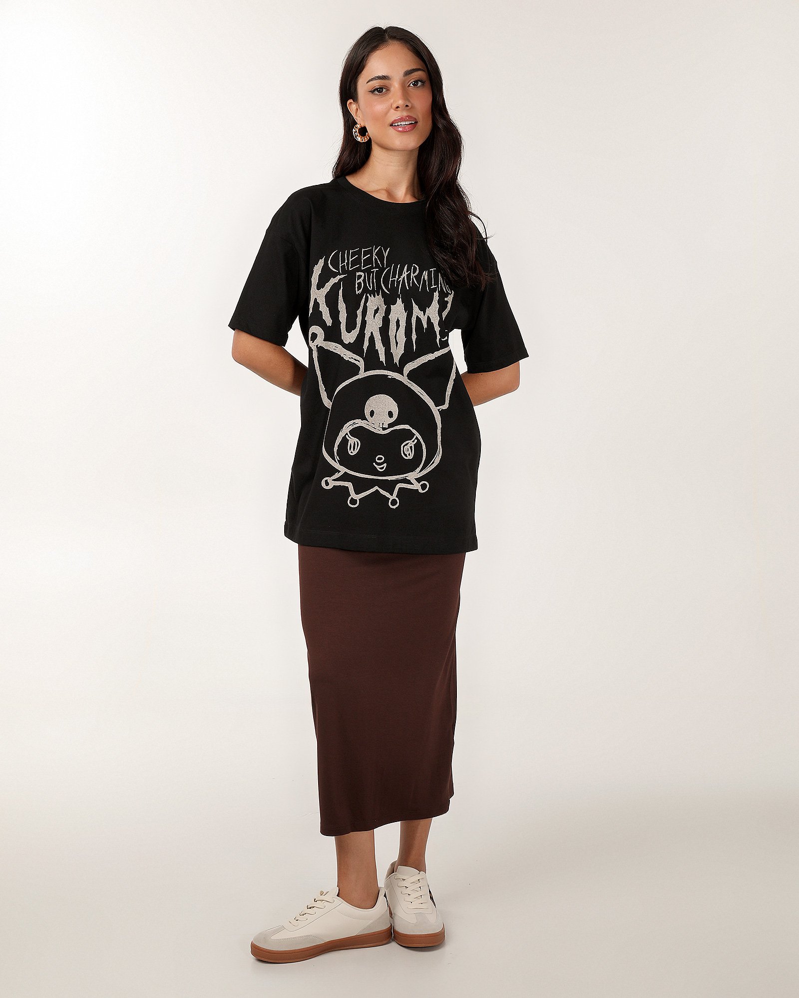 Riachuelo | Camiseta feminina alongada Kuromi Hello Kitty preta