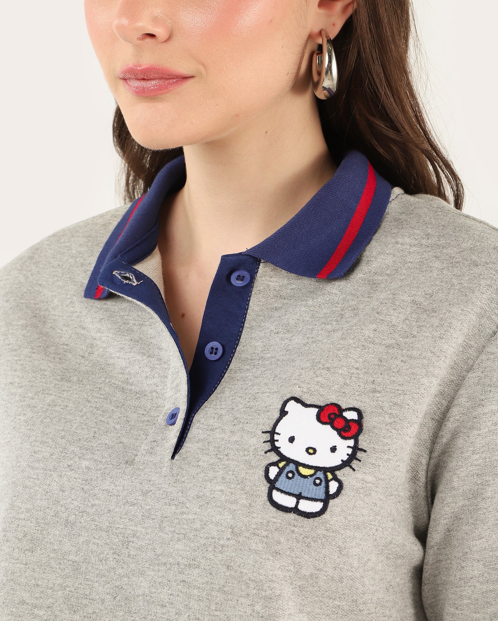 Riachuelo | Polo cropped Hello Kitty mescla cinza | Sanrio