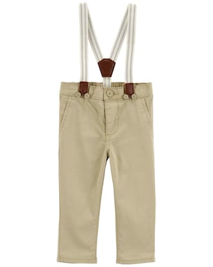 Calça sarja bebê com suspensório bege | OshKosh
