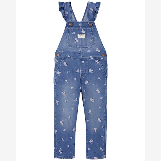 Jardineira jeans infantil floral denim médio | OshKosh