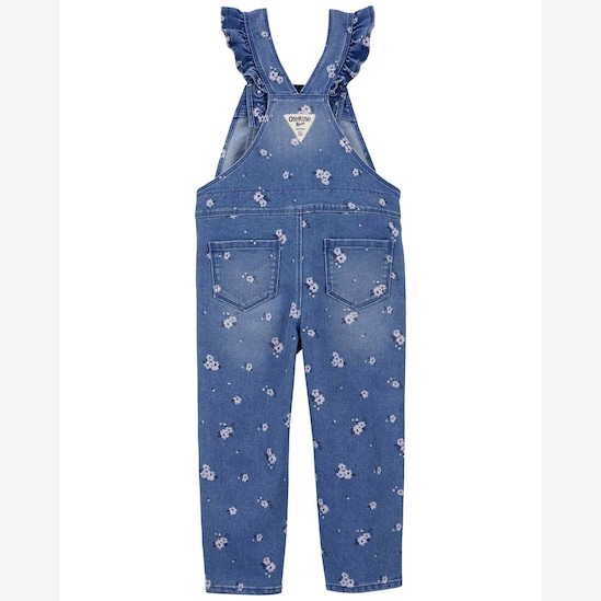 Jardineira jeans infantil floral denim médio | OshKosh
