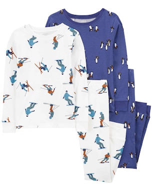 Pijama longo infantil 4 peças esqui pinguim multicor | Carter's