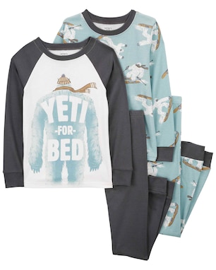 Pijama longo infantil 4 peças raglan pé grande multicor | Carter's