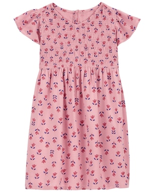 Vestido infantil evasê viscose babados lastex floral rosa | Carter's