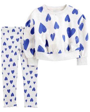 Conjunto longo de moletom infantil 2 peças corações cinza | Carter's