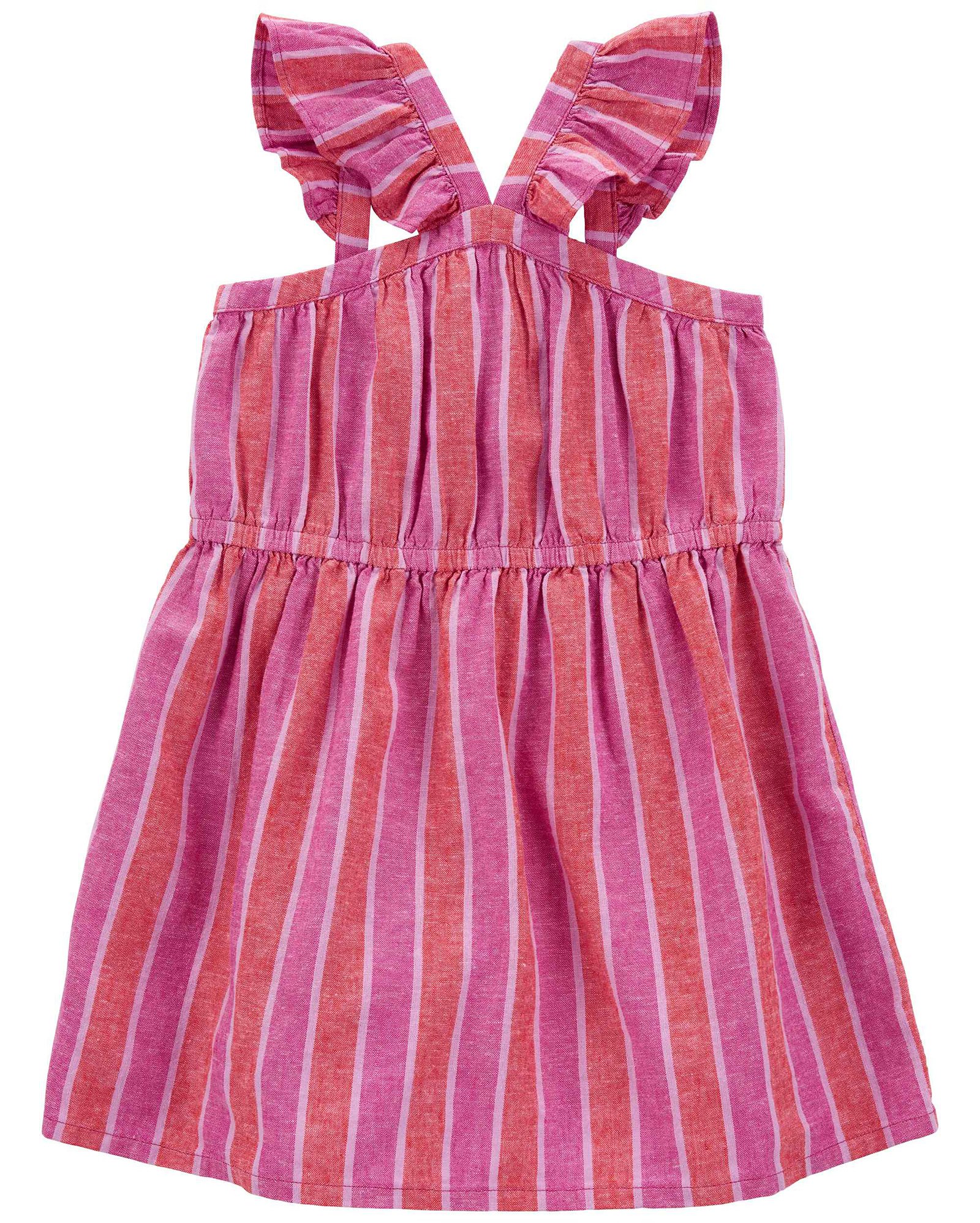 Vestido infantil evasê viscolinho babados listras rosa | Carter's