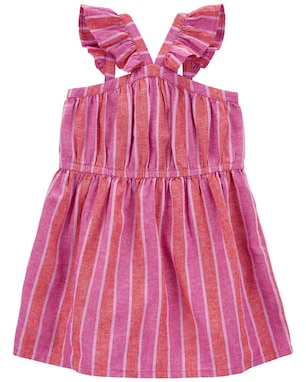 Vestido infantil evasê viscolinho babados listras rosa | Carter's