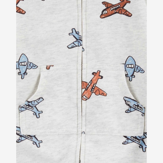 Macacão bebê com capuz e bolso aviões mescla cinza | Carter's