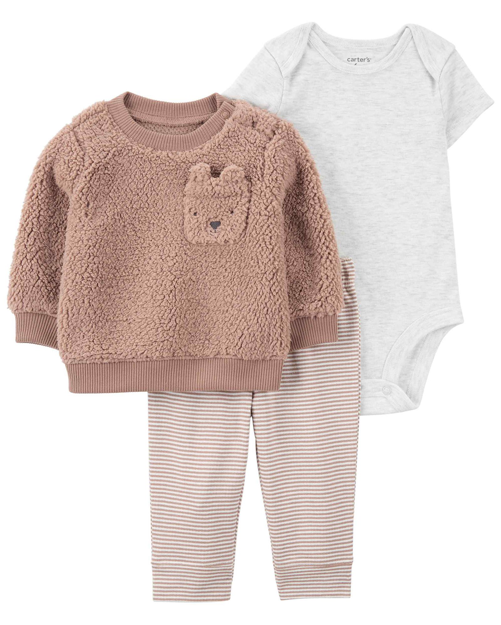 Conjunto longo bebê 3 peças sherpa bichinho listras multicor | Carter's