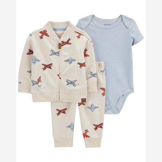 Conjunto longo de moletom bebê 3 peças aviões multicor | Carter's