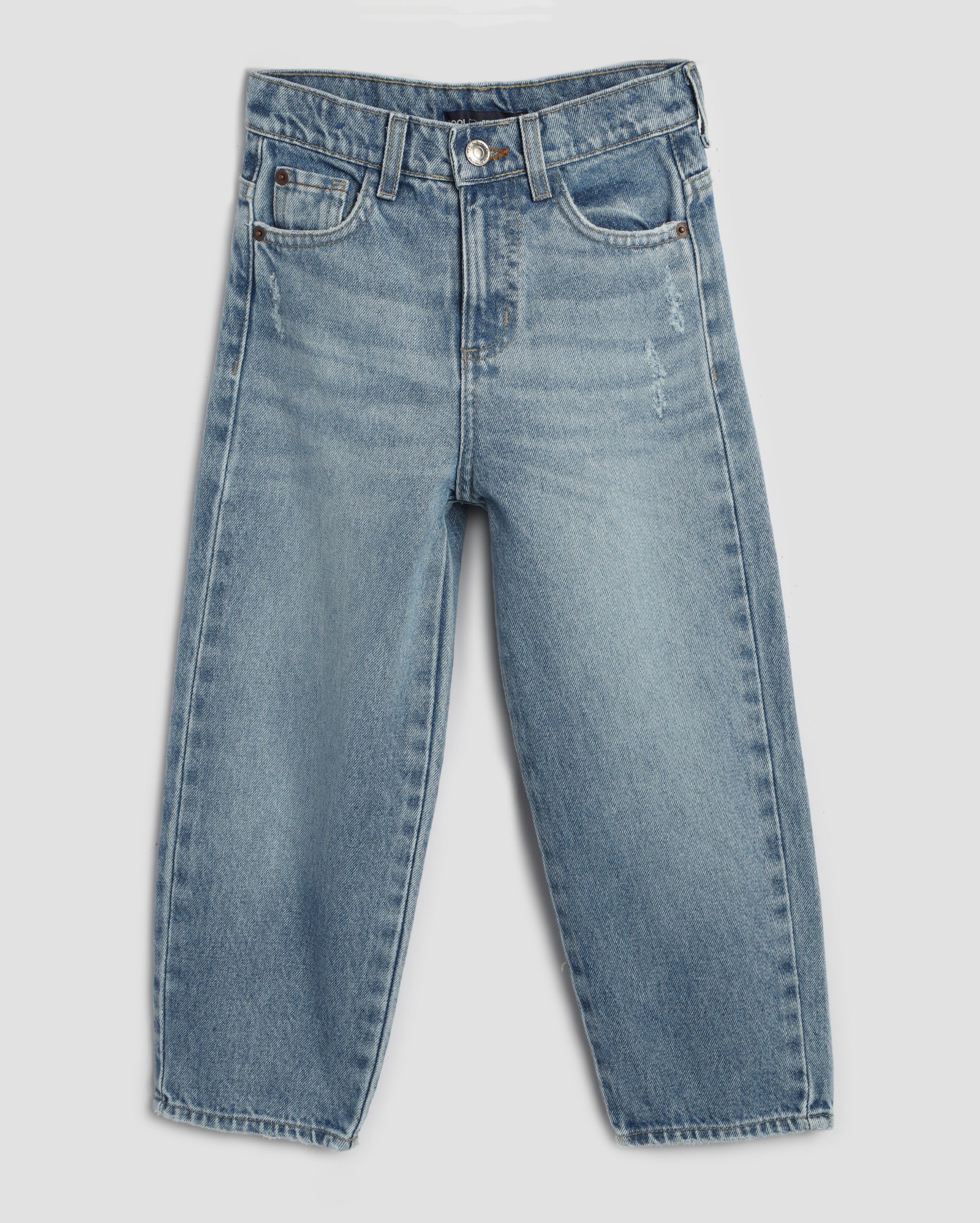 Calça jeans infantil loose com puídos 4-10A denim médio | Pool Kids