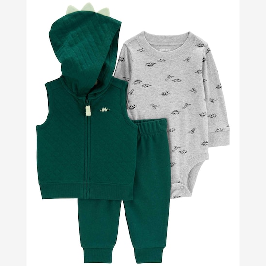 Conjunto longo bebê 3 peças mescla capuz matelado dino multicor | Carter's