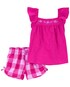 Conjunto curto bebê 2 peças babados xadrez rosa | Carter's