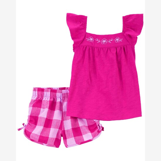 Conjunto curto bebê 2 peças babados xadrez rosa | Carter's