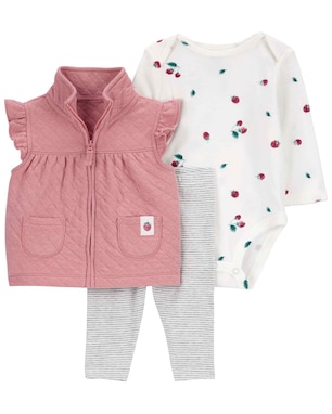 Conjunto longo bebê 3 peças matelassê flores babados multicor | Carter's