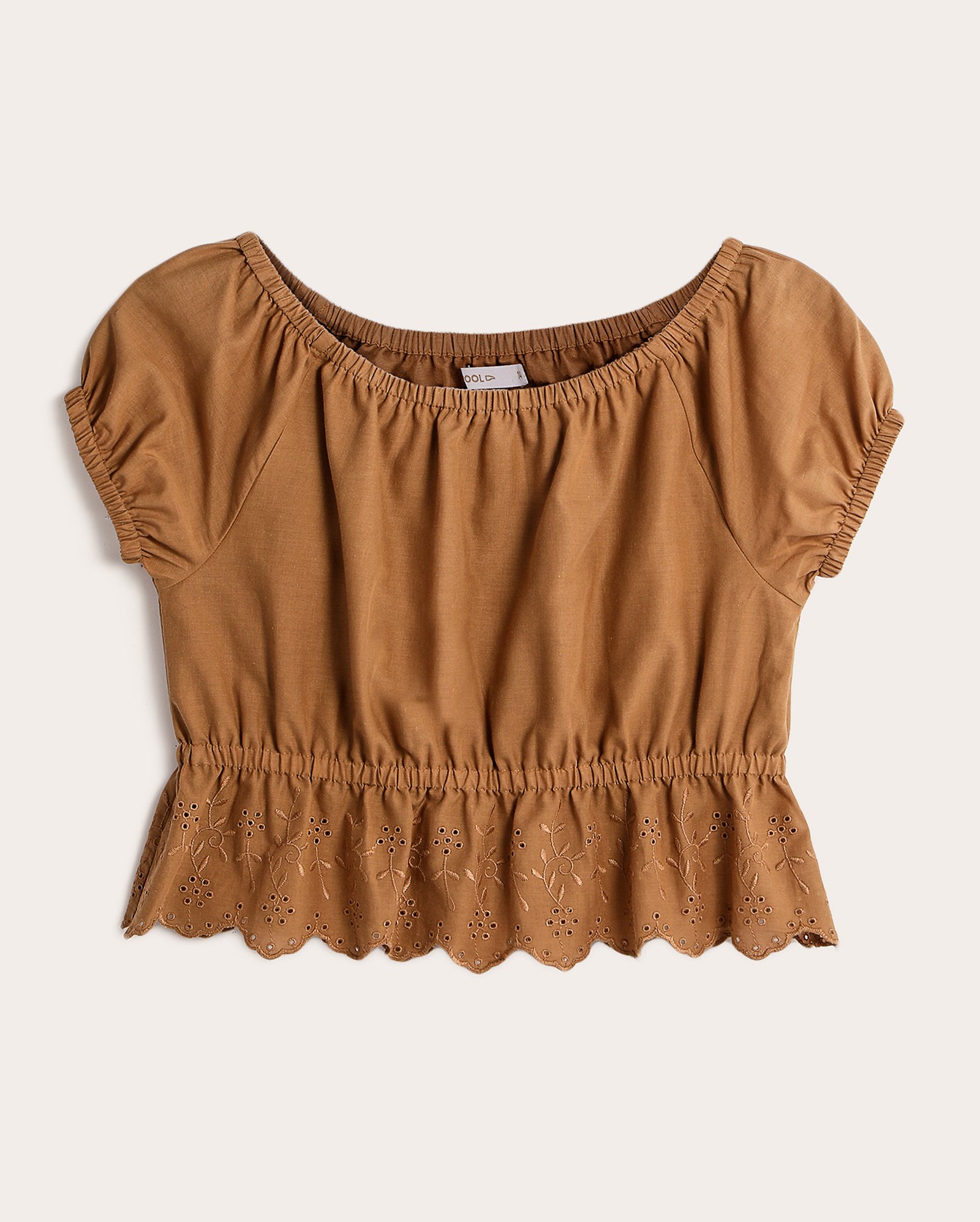 Blusa cropped juvenil barra com laise marrom | Pool