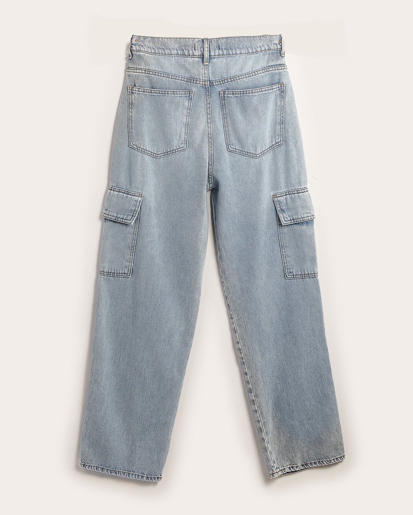 Calça jeans juvenil skater com bolsos cargo denim claro | Pool