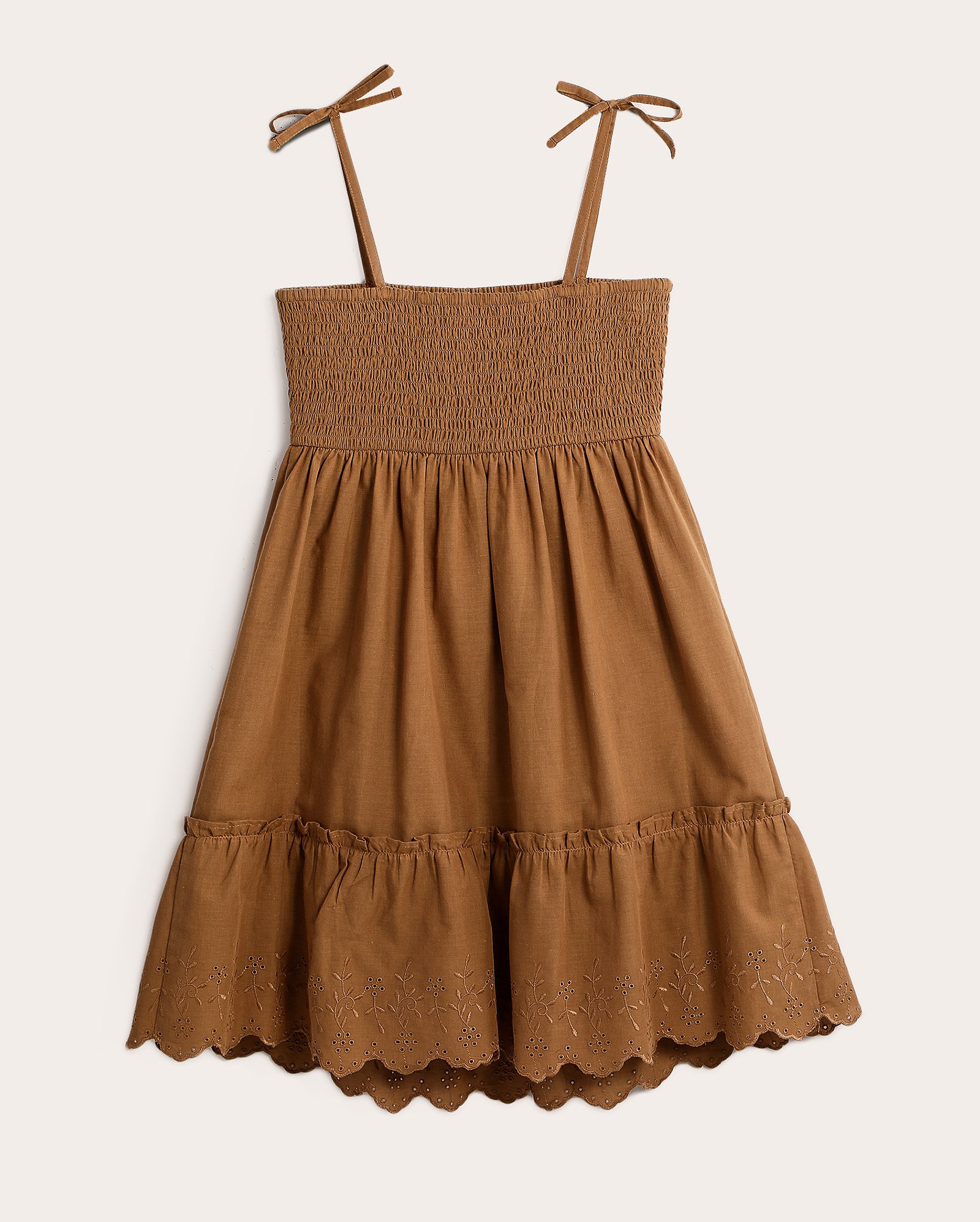 Vestido curto juvenil evasê em laise com lastex marrom | Pool