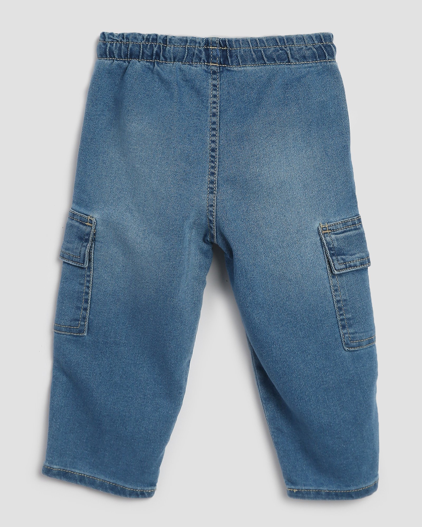 Calça jeans infantil estonada cargo 1-4A denim médio | Pool Kids