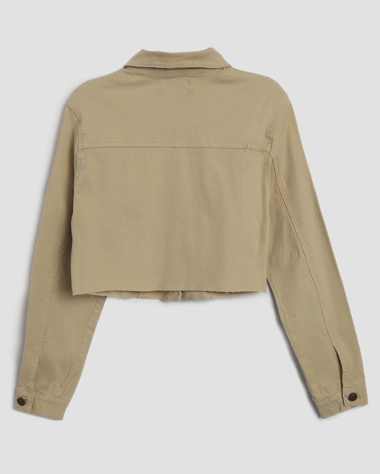 Jaqueta cropped juvenil sarja cotelê cargo com puídos bege | Pool
