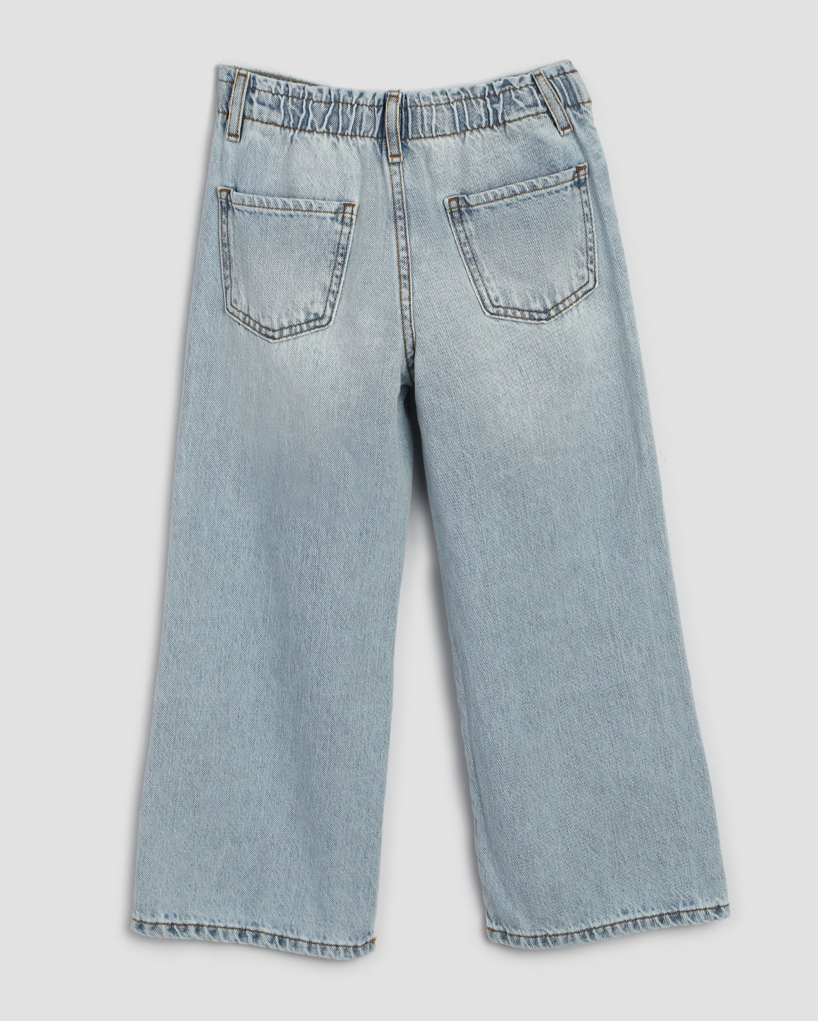 Calça jeans infantil wide leg estonada 4-10A denim claro | Pool Kids