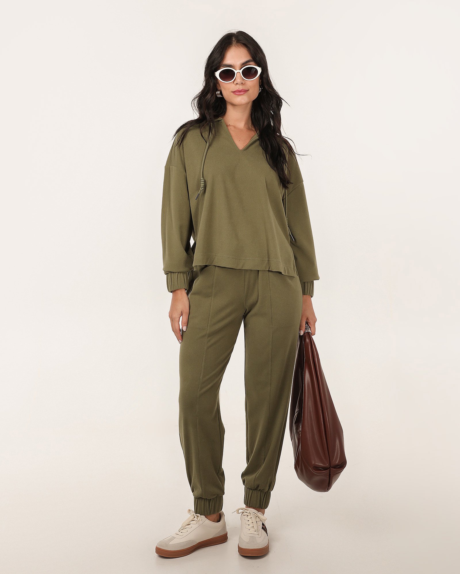 Blusa de moletom feminina com capuz e amarração - Verde Musgo | AK by Riachuelo