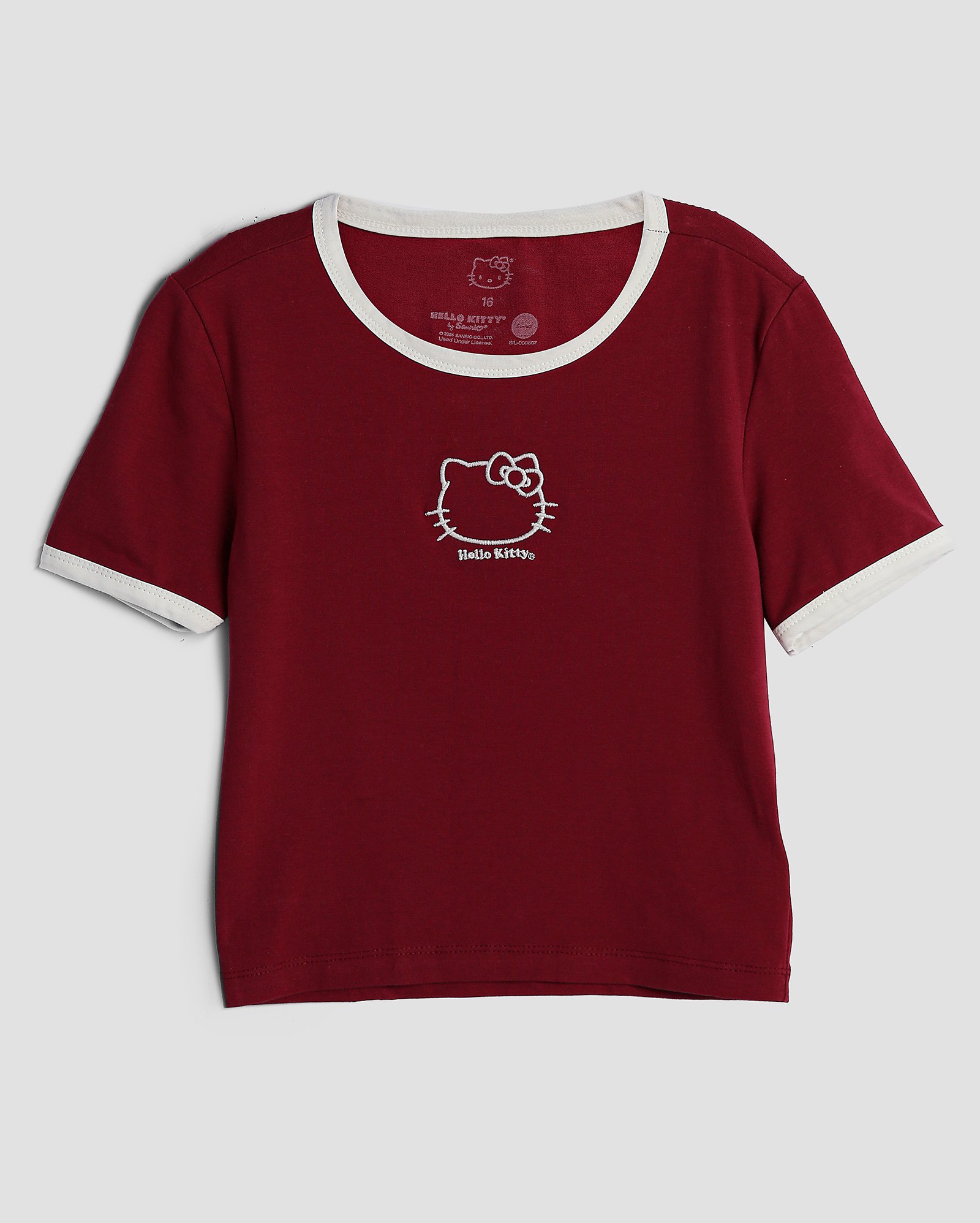 Camiseta cropped juvenil Hello Kitty bordada vermelha | Sanrio
