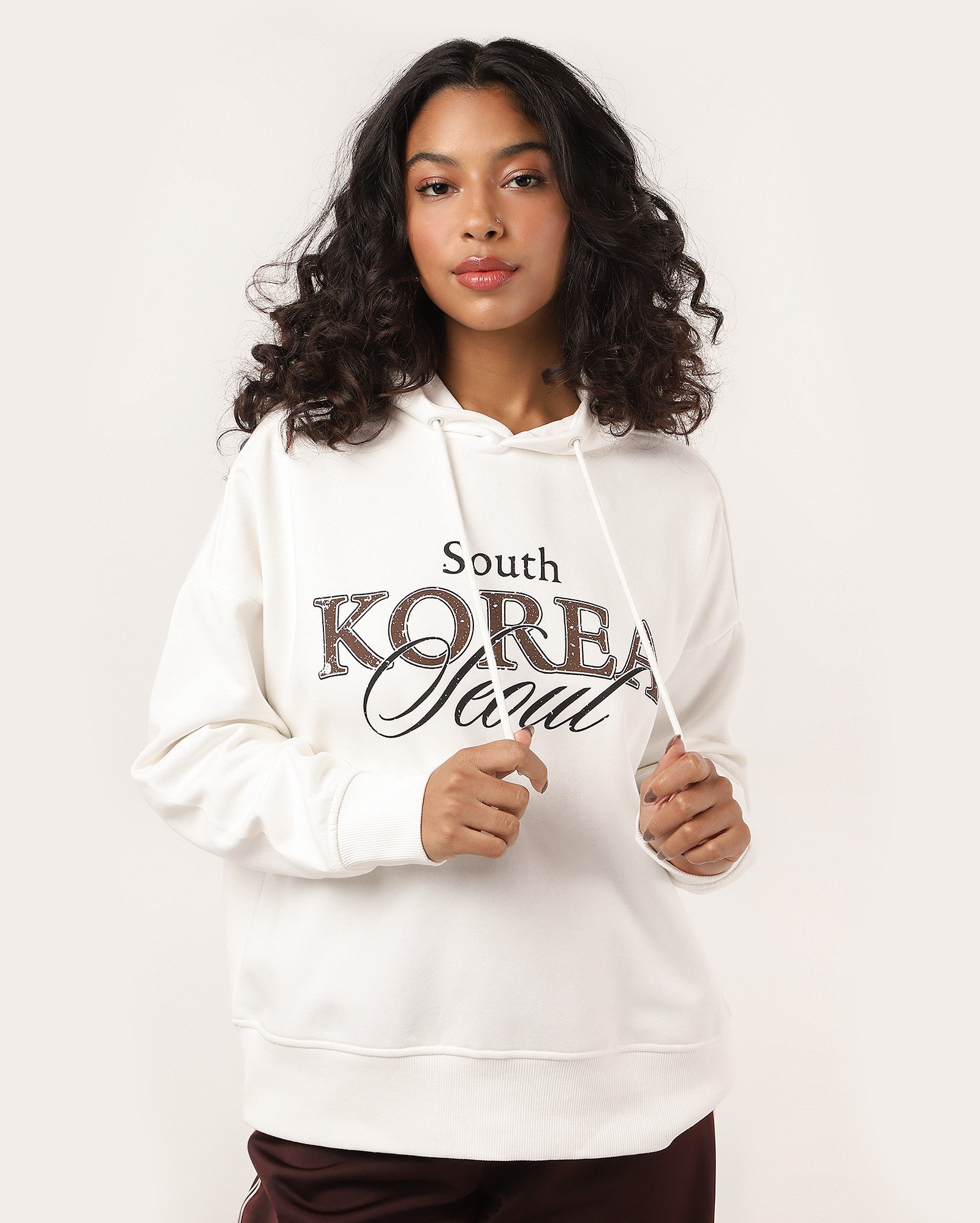 Blusa de moletom feminina Korea Seoul com felpa e capuz branca | Pool
