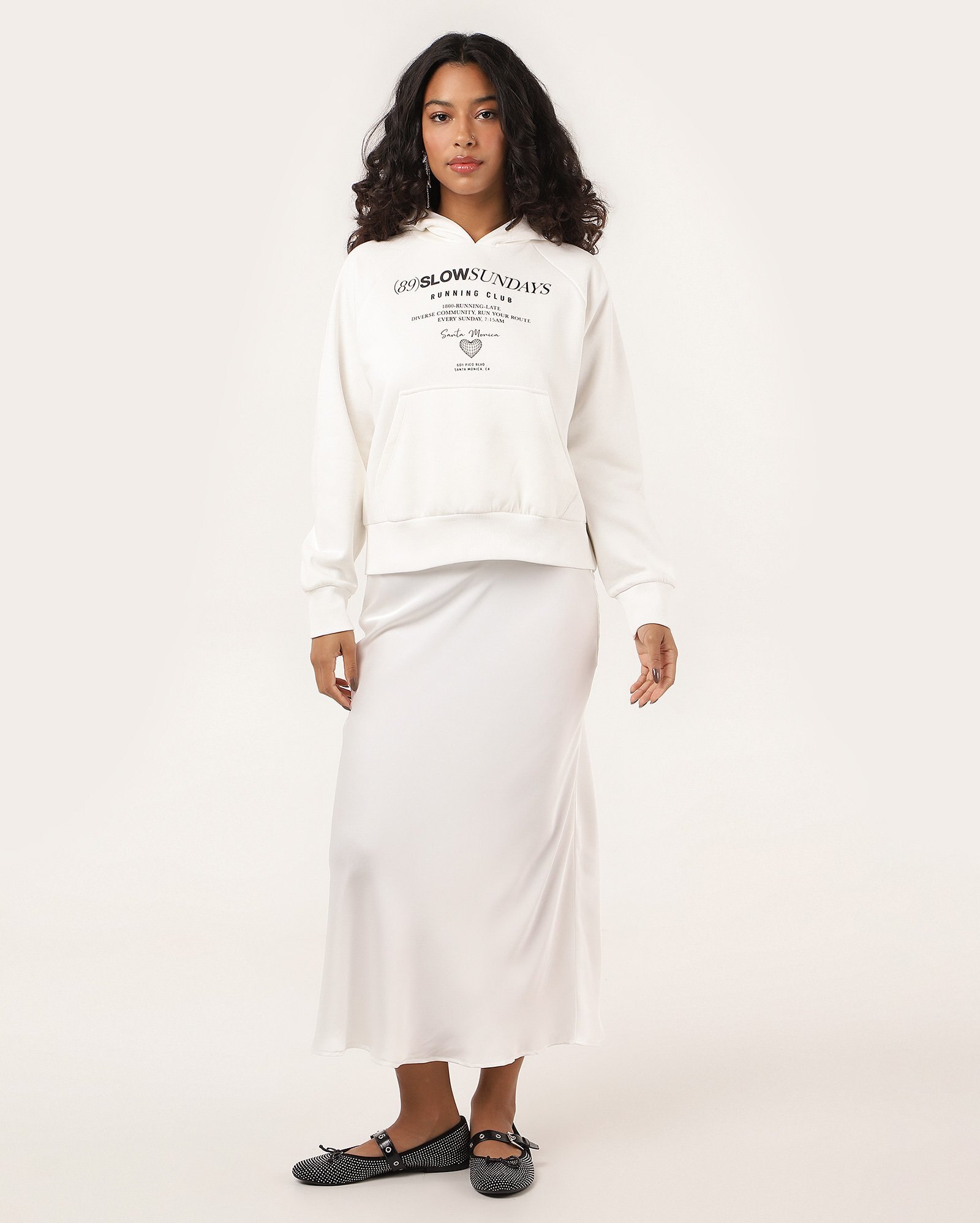 Blusa de moletom feminina running club com felpa e capuz branca | Pool