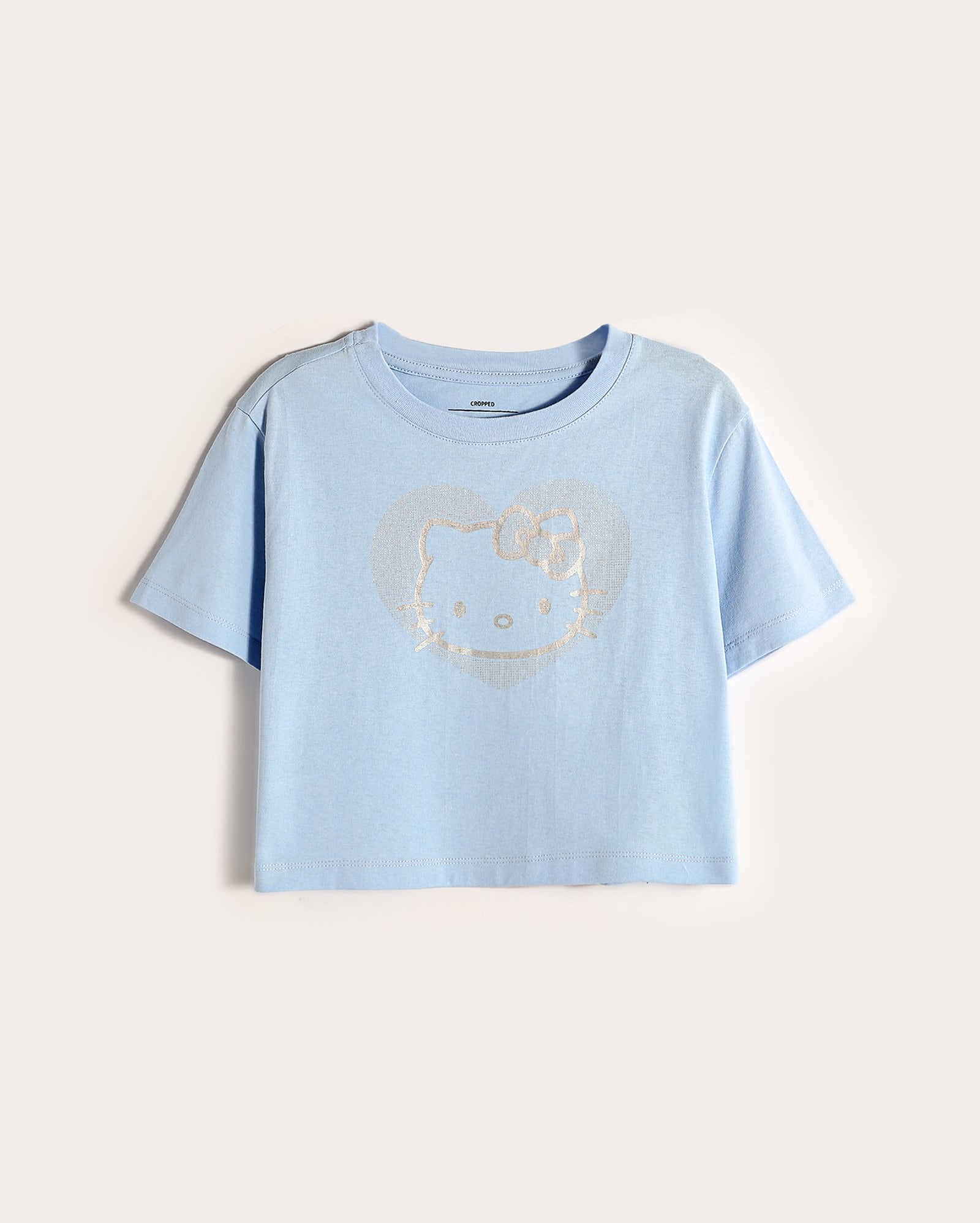 Camiseta juvenil cropped Hello Kitty temática bege | Sanrio