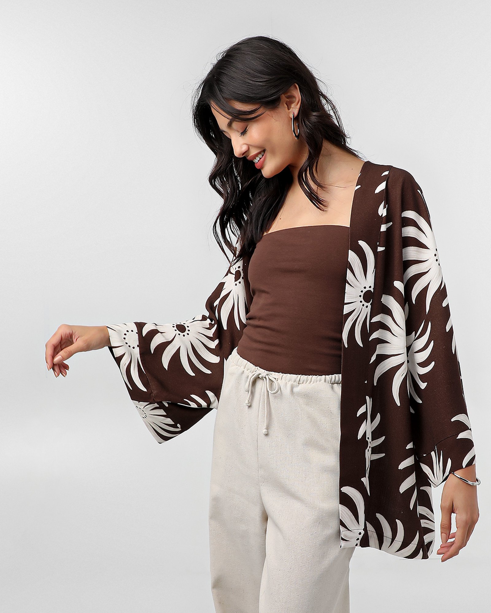 Kimono feminino floral marrom | Pool