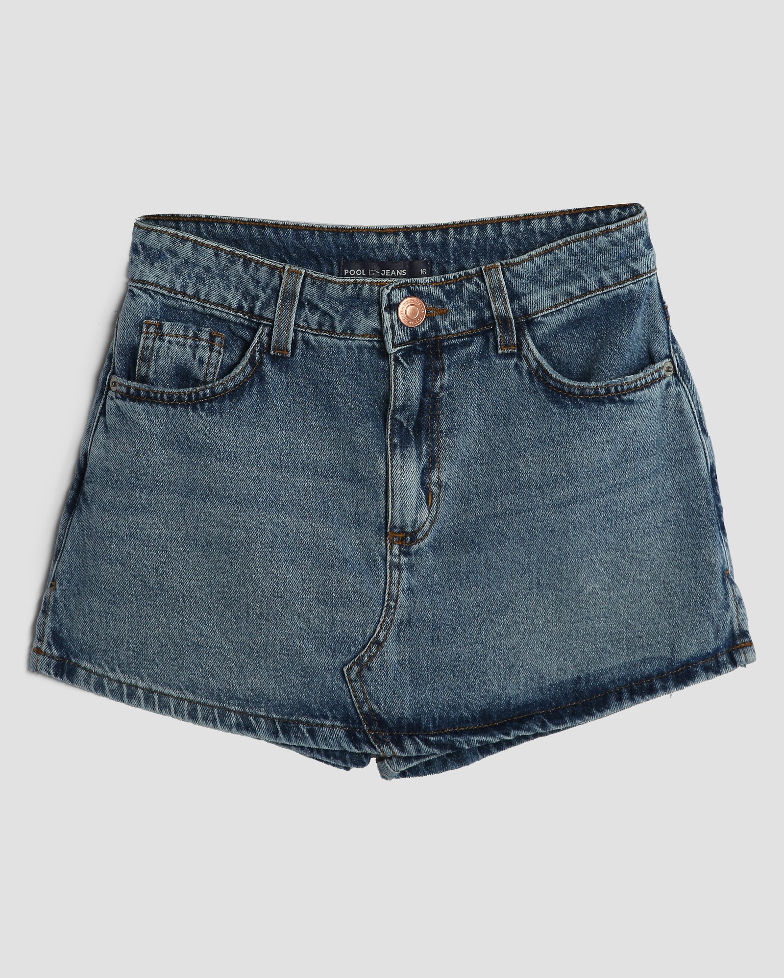Short-saia jeans juvenil regular estonado denim médio | Pool