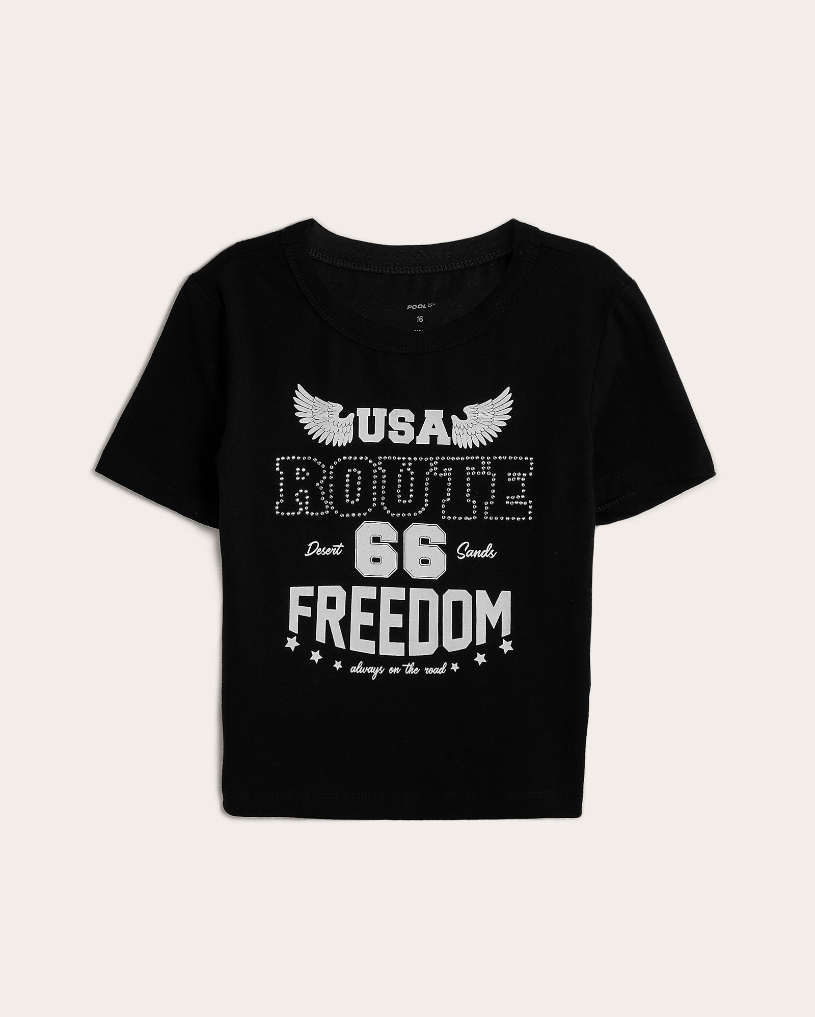 Camiseta cropped juvenil manga curta com strass preta | Pool