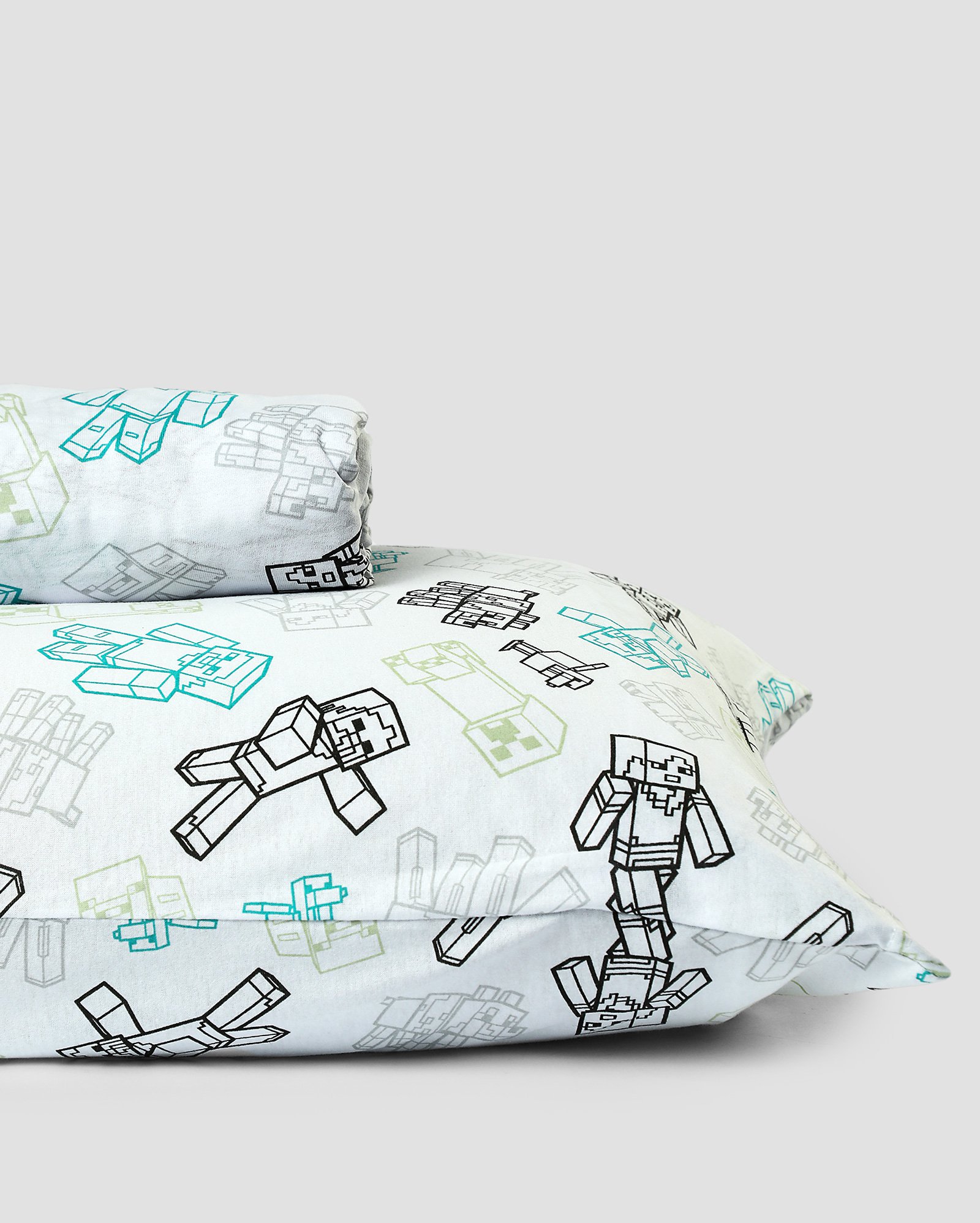 Jogo de cama solteiro 2 peças malha game Minecraft branco | Casa Riachuelo