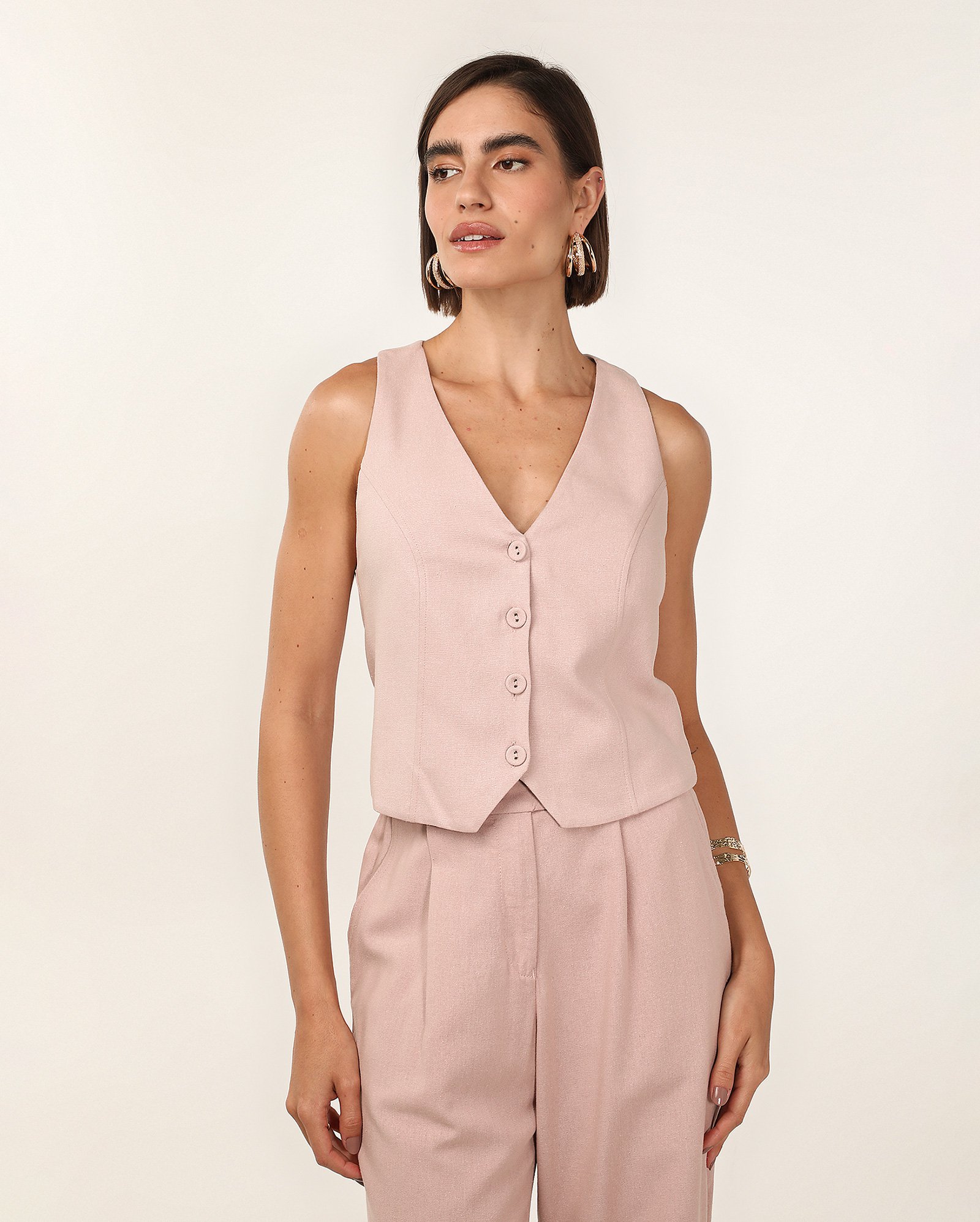 Colete feminino viscolinho decote v básico rosa | AK by Riachuelo