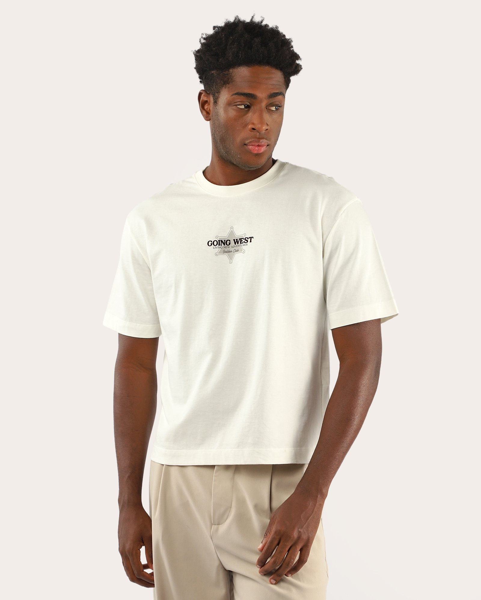 Camiseta masculina boxy going west branca