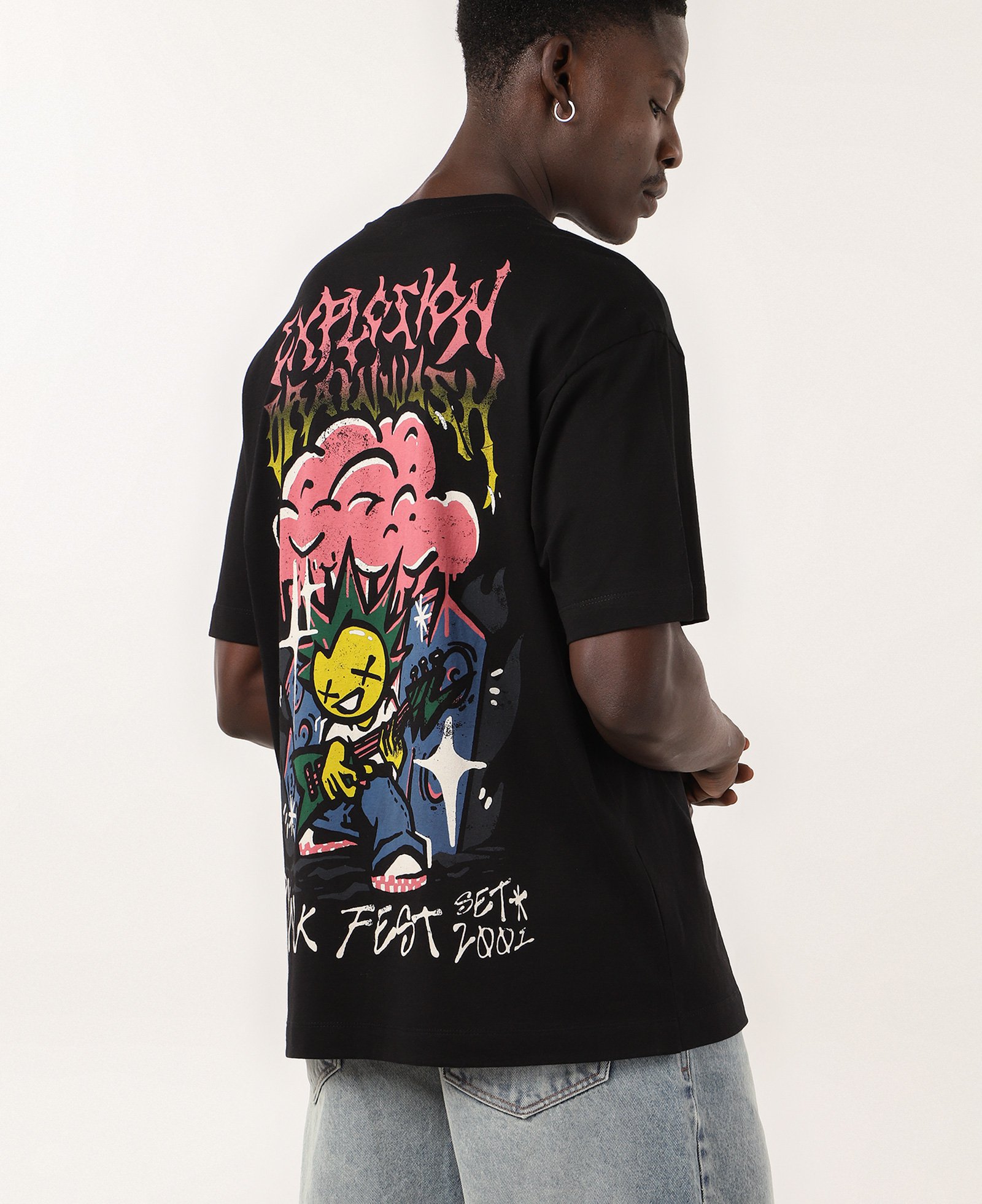 Camiseta masculina relaxed punk fest preta | Pool