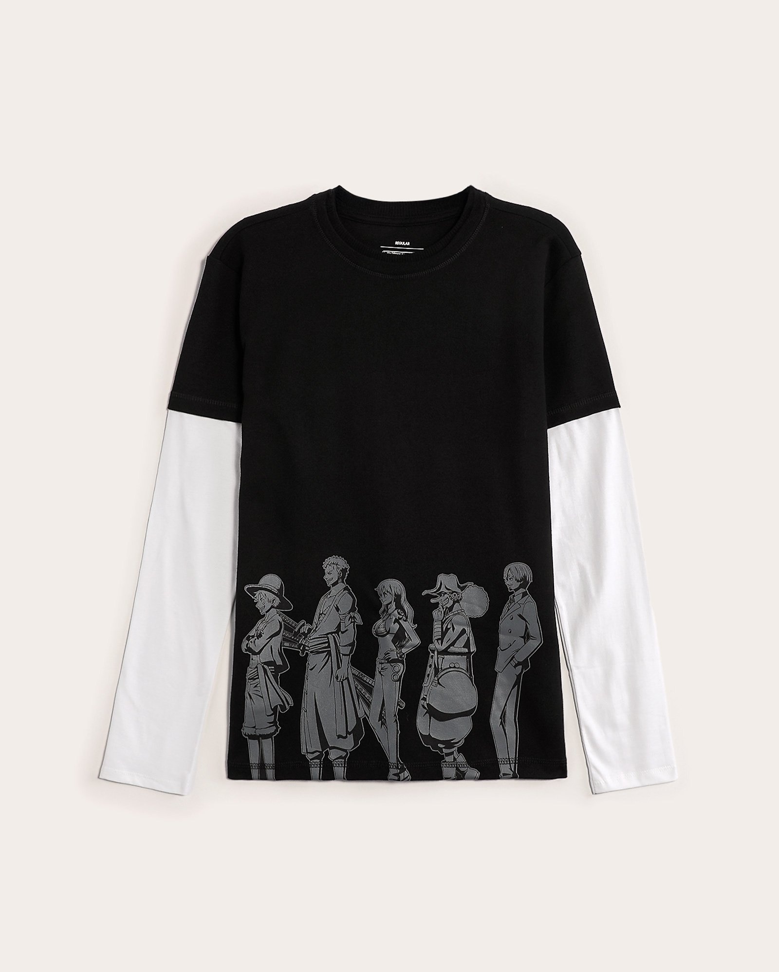 Camiseta juvenil manga longa personagens anime preta | One Piece