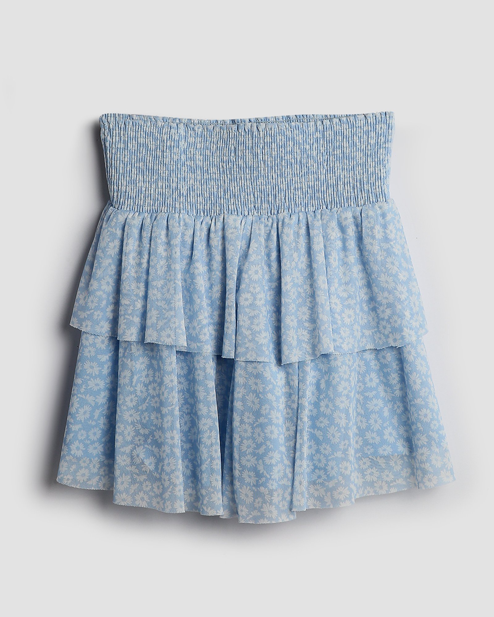 Saia curta juvenil em tule de camadas foral liberty azul | Pool
