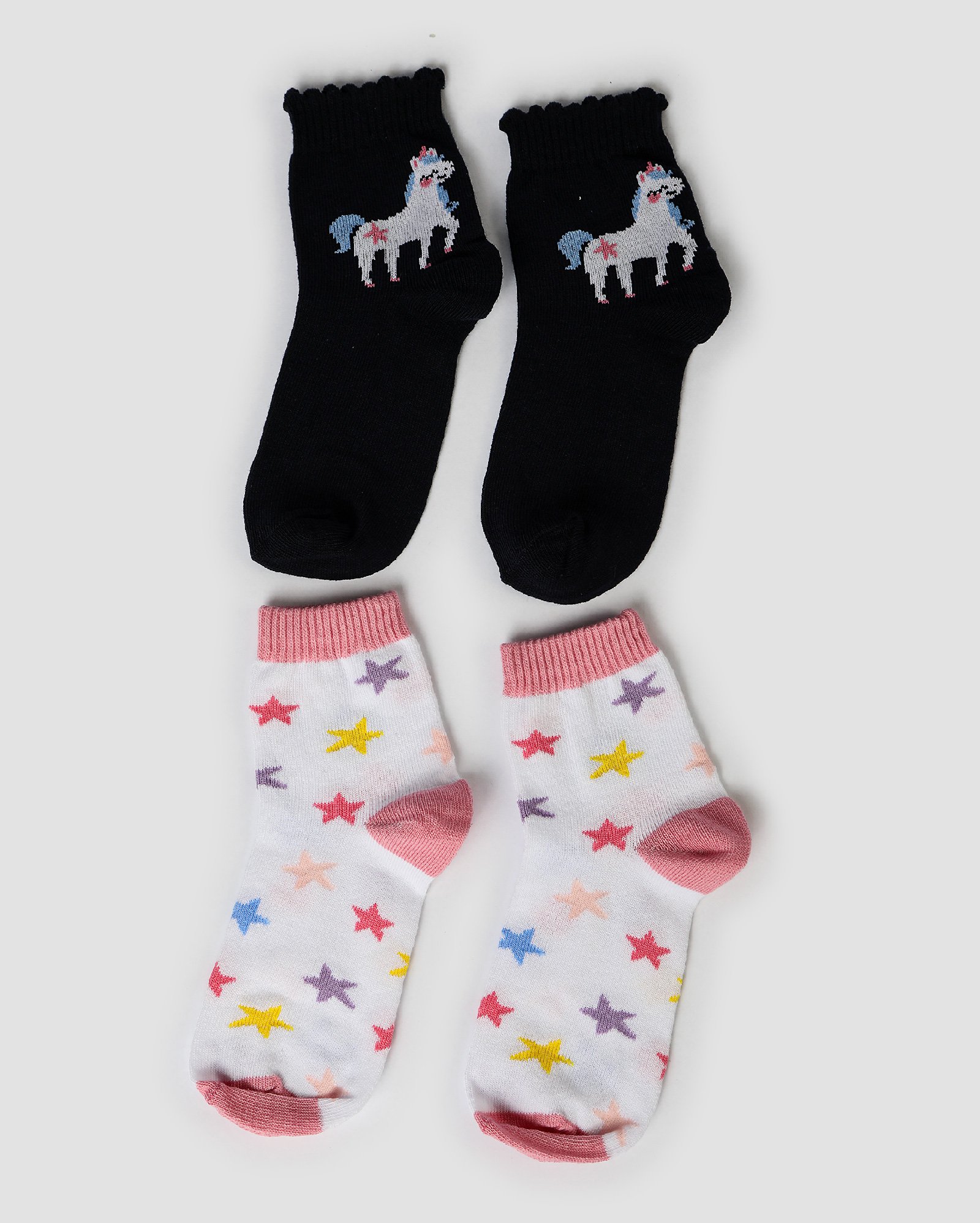 Kit meia infantil 2 pares cano longo estrelas unicórnio multicor | Accessori by Riachuelo