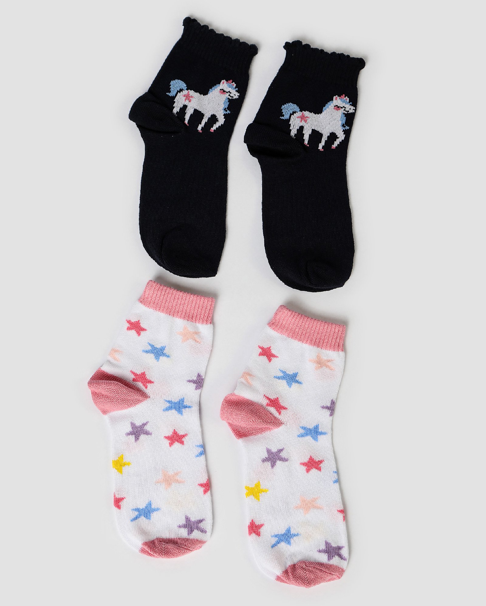 Kit meia infantil 2 pares cano longo estrelas unicórnio multicor | Accessori by Riachuelo