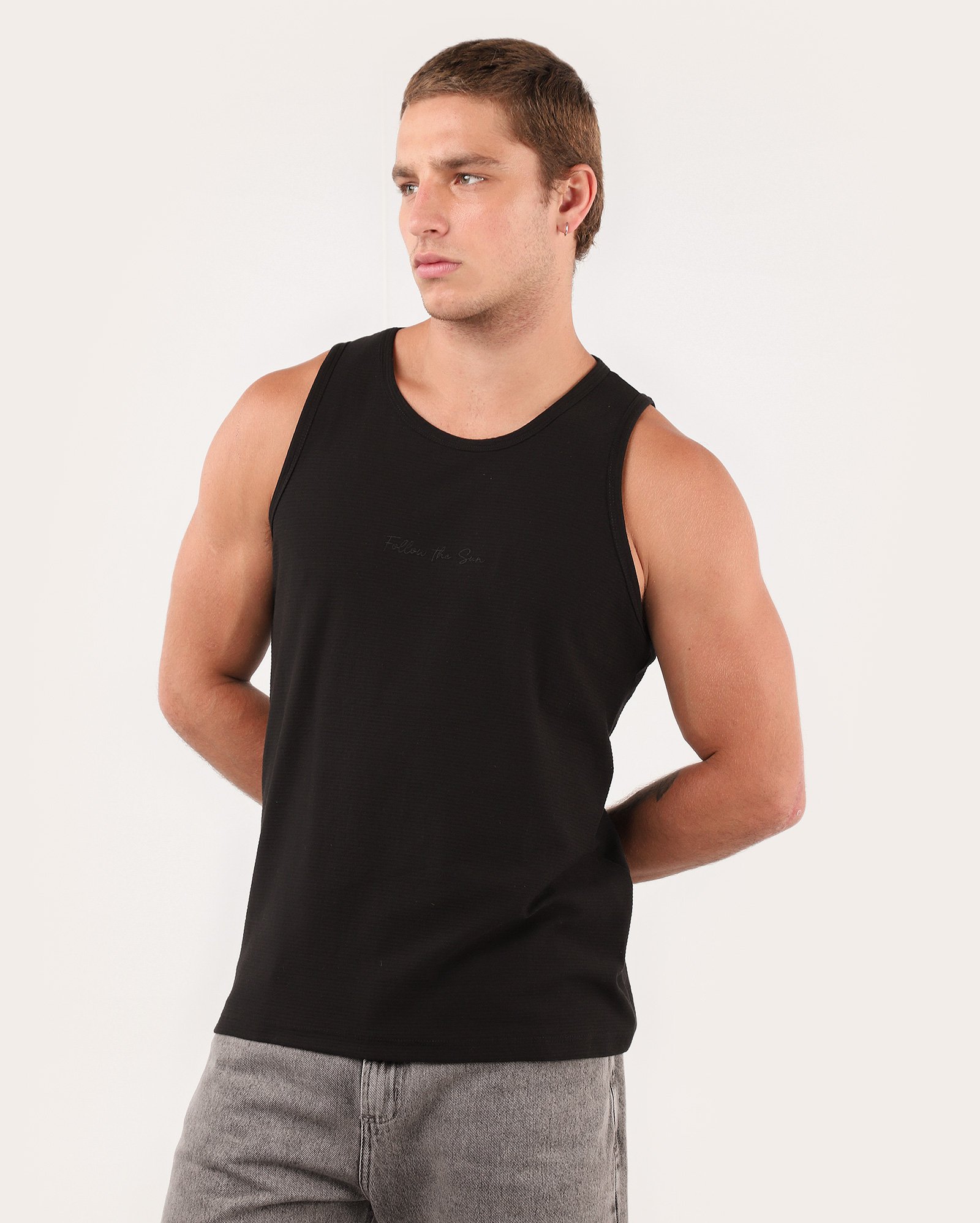 Regata masculina regular texturizada follow the sun preta | Pool